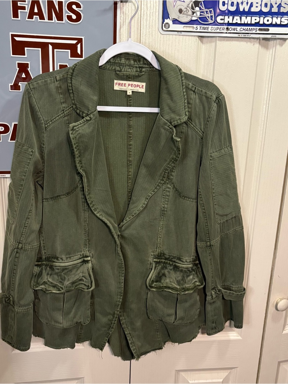 Free People Olive Green Washed Utility Jacket